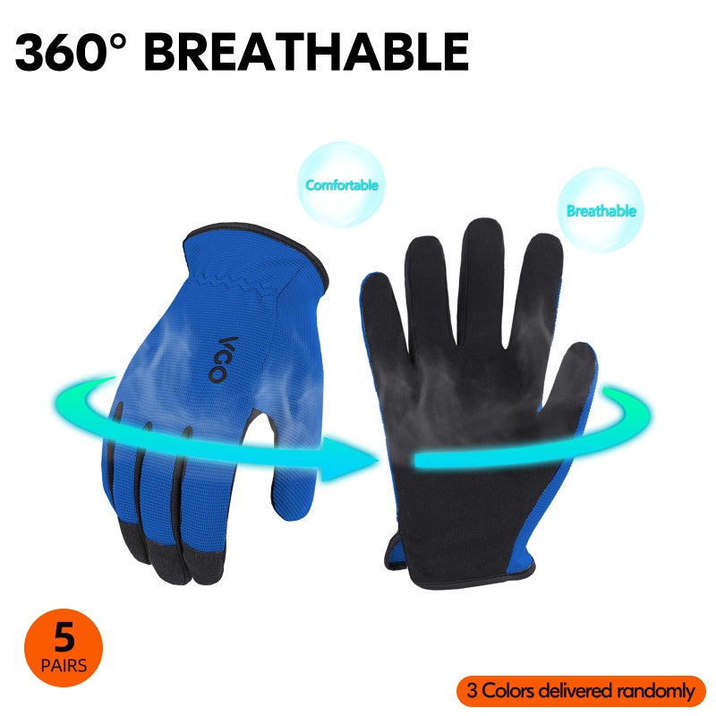 Vgo... 5-Pairs High Dexterous Safety Work Gloves For Men Women,Breathable,Light Duty Gloves,Excellent Grip,Multipurpose,Value Pack (L, 5 Colors, AL8736) - Image 5